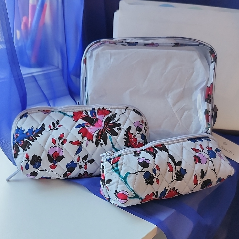 Vera Bradley Floral 3 Piece  Cosmetic Bag Set - White and Multicolor
